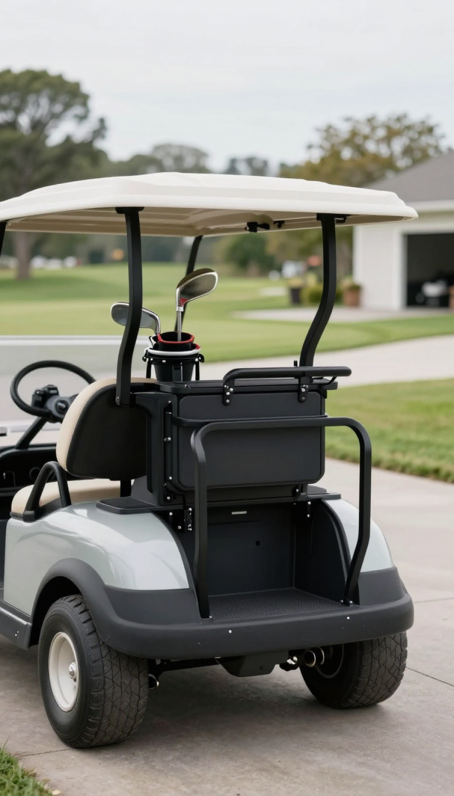 Custom Golf Cart With Integrated Hidden Storage Solutions Including Under-Seat Cargo And Overhead Console Organization