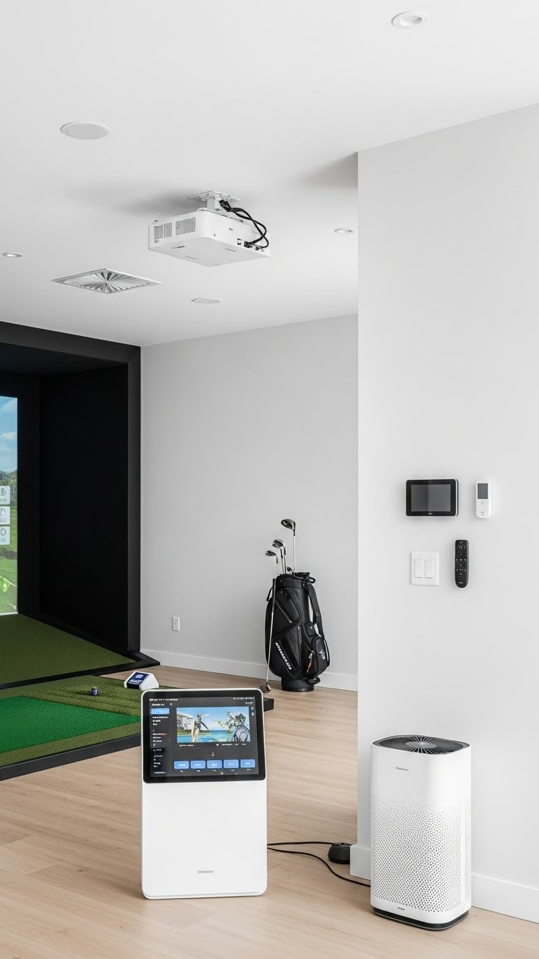 Discreet Climate Control System With Ceiling Vents And Smart Thermostat In Modern Entertainment Space