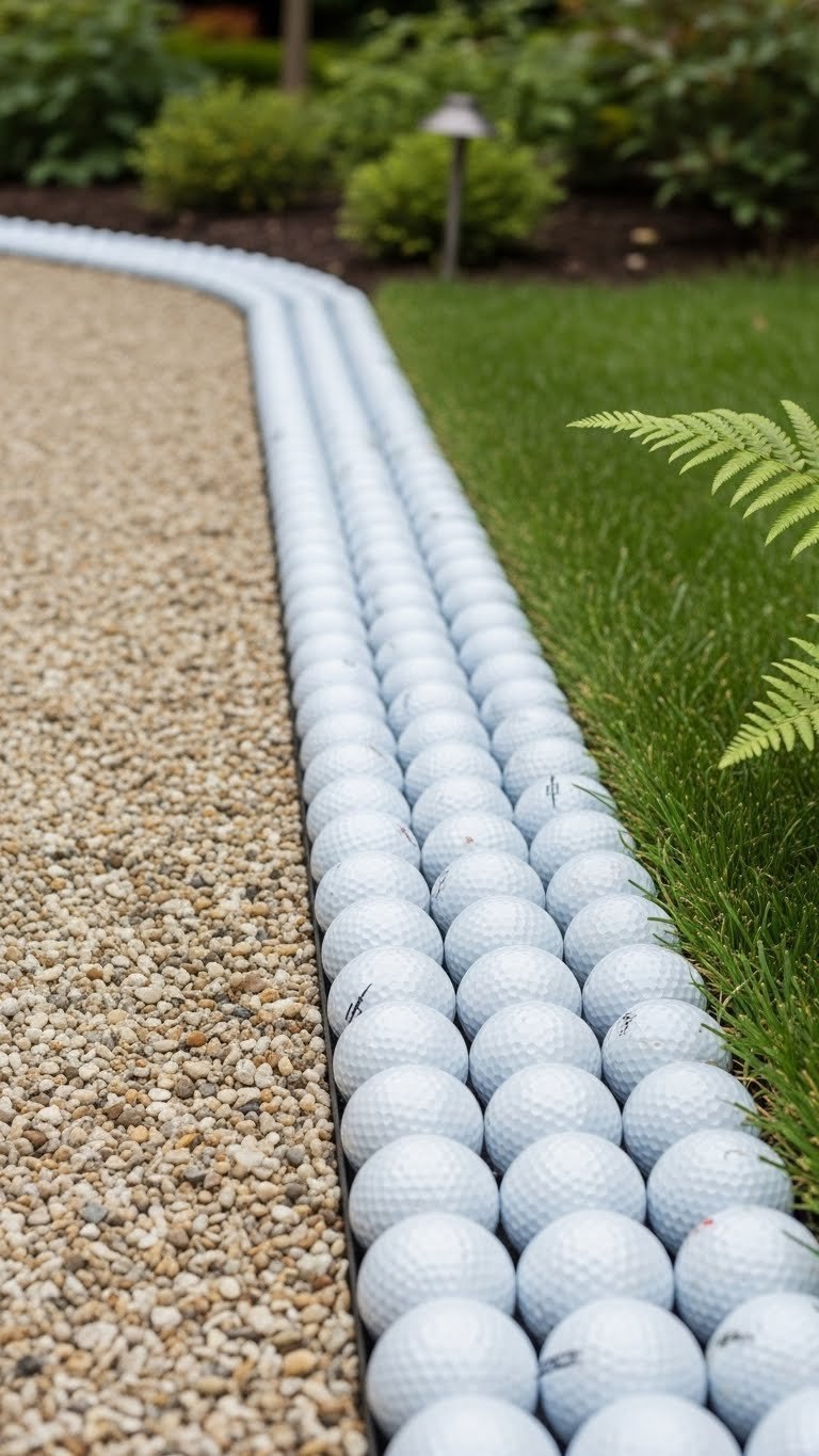 Elegant Golf Ball Mosaic Border Set Into Gravel Path With Manicured Lawn Background