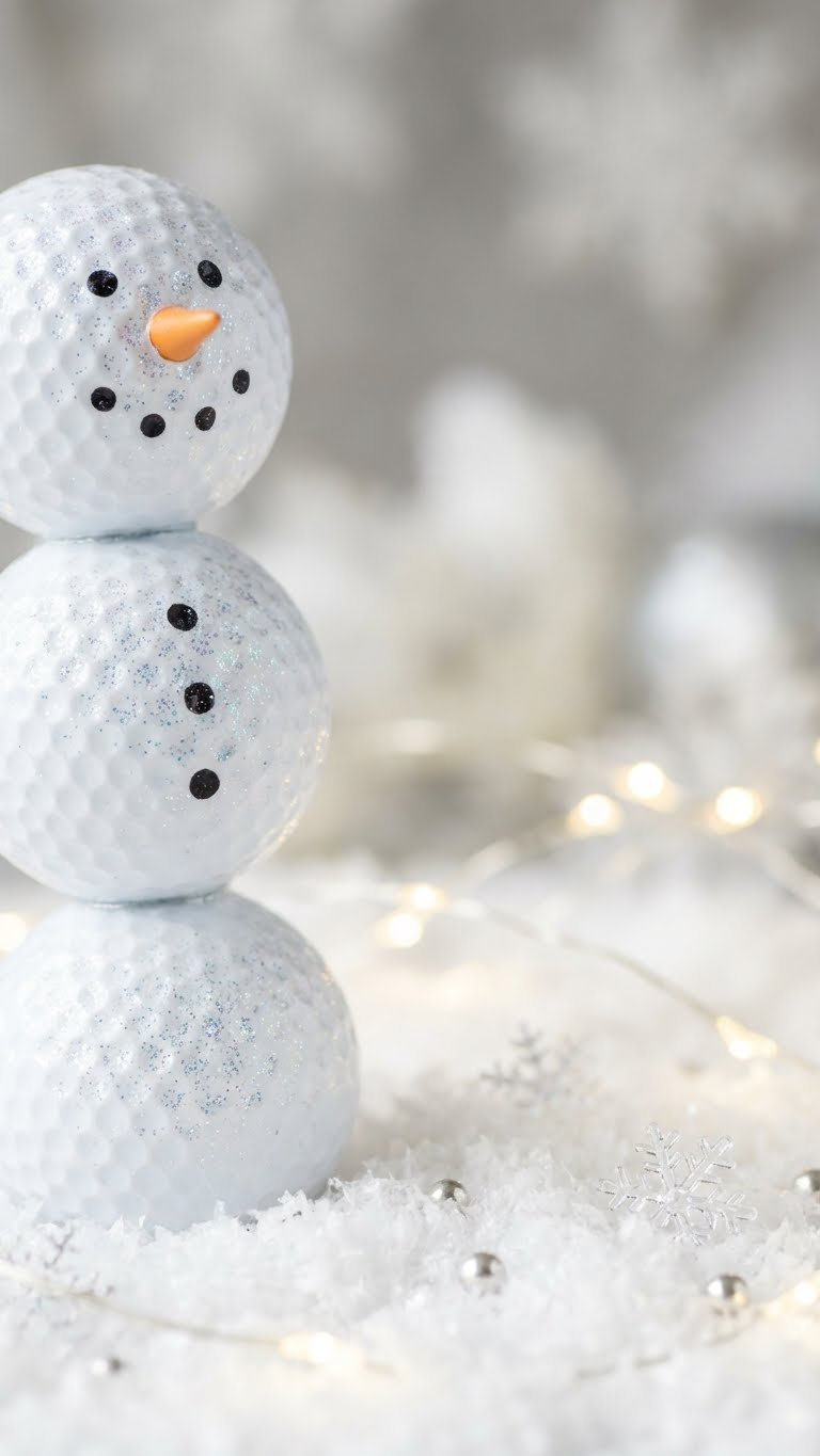 11 Easy Golf Ball Snowman Crafts For Stunning Holiday Decor Elegant White Golf Ball Snowman With Black Eyes, Orange Nose, And Sparkling Glitter Accents Resting On A Bed Of Delicate Faux Snow.