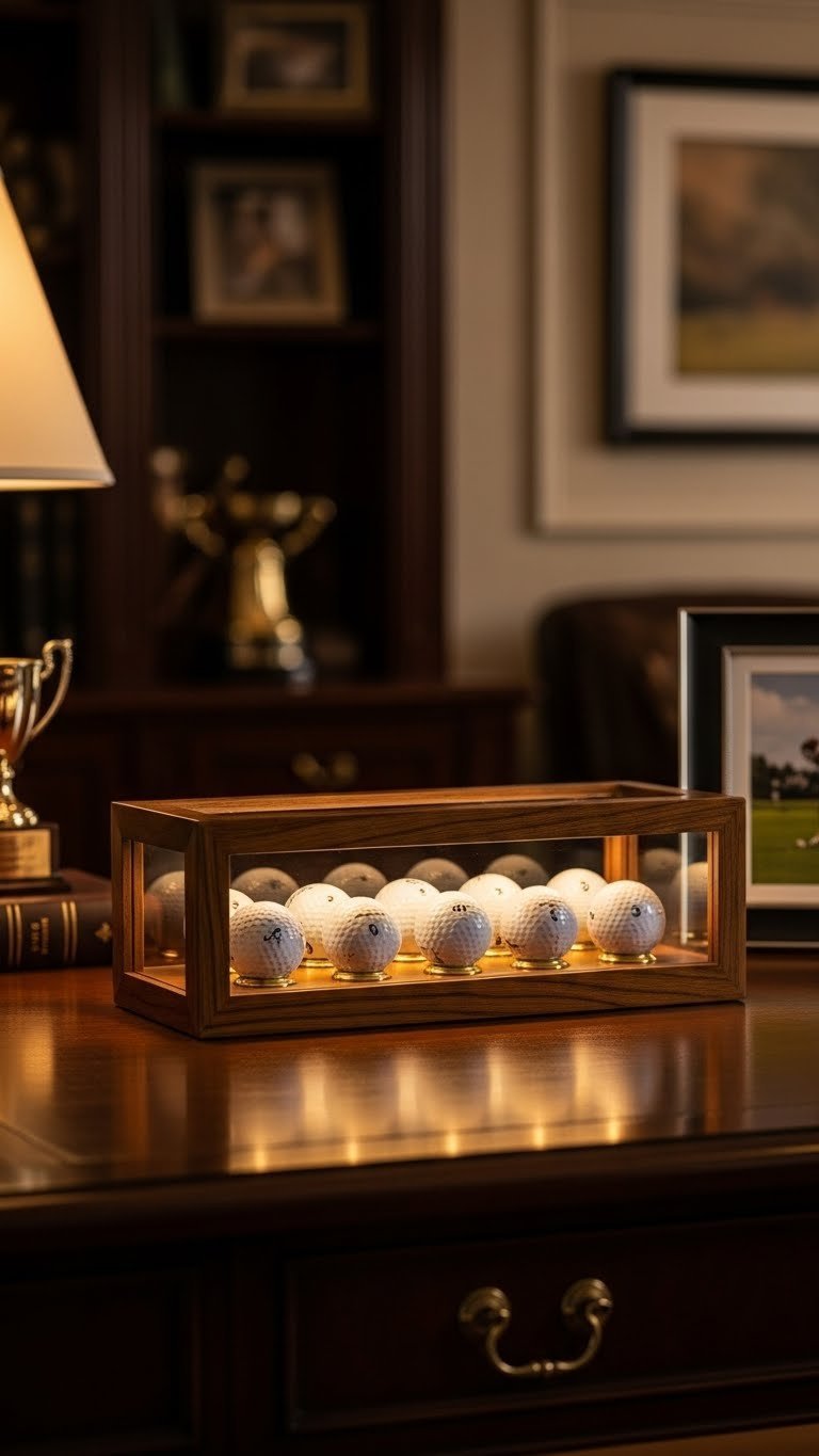 Golf Ball Storage Ideas: Top 9 Ways To Organize &Amp; Protect Elegant Wooden Golf Ball Display Case With Glass Front Showcasing Collectible Balls In Dimpled Slots