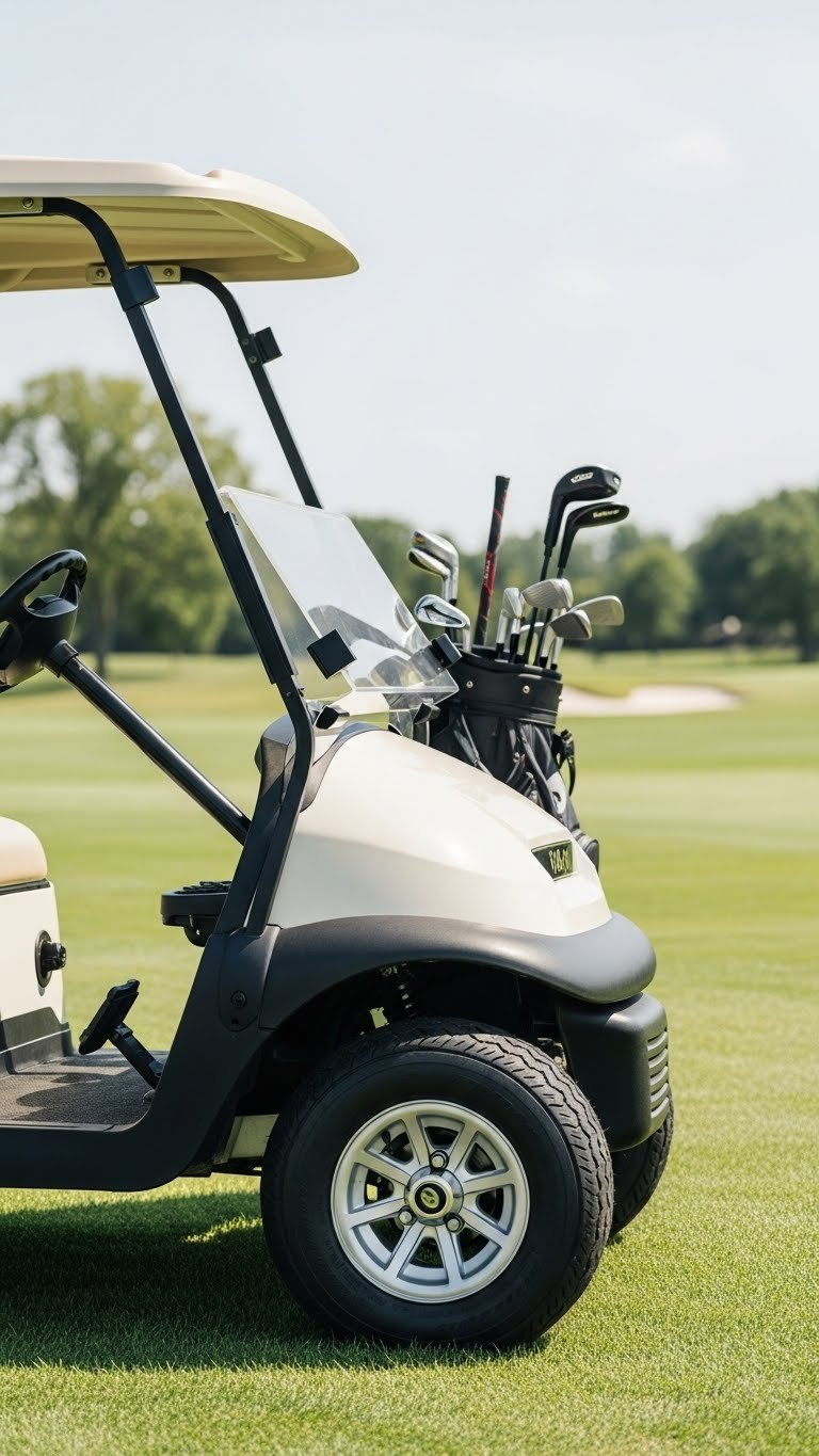 Factory-New Golf Cart With Oem-Style Replacement Body Featuring Classic White Finish On Manicured Golf Course Lawn