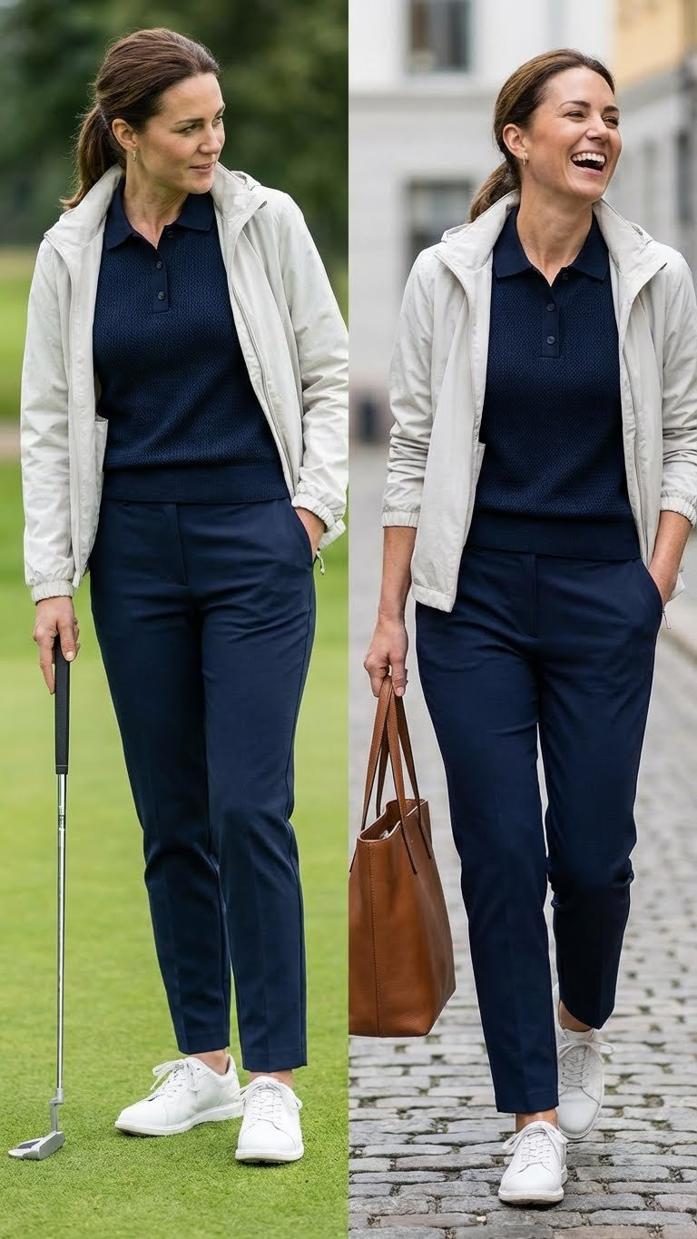 Female Golfer In Versatile Golf Pants, Ideal For On And Off-Course Style, Showcasing Adaptable Fashion.