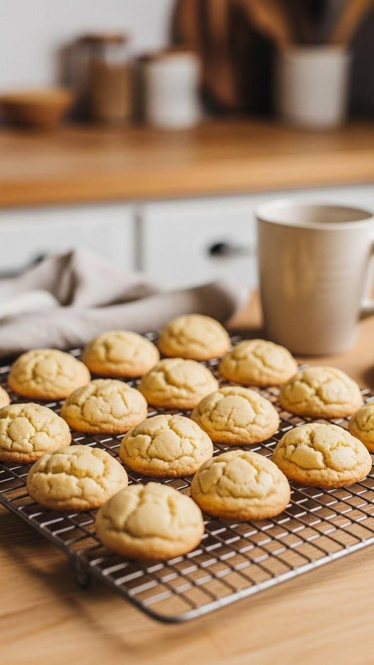 Freshly Baked Golden Golf Ball Cookies Cooling On Metal Rack With Subtle Dimples Intact