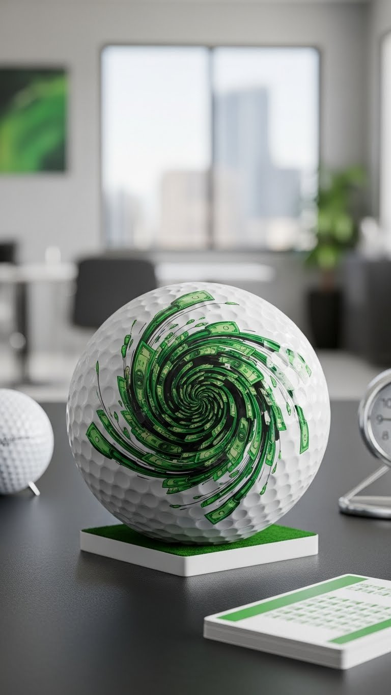 Ultimate Sharpie Money Golf Ball Designs: 7 Easy Ideas Golf Ball With Abstract Green And Black Cash Swirl Pattern Displayed On Minimalist Modern Office Desk