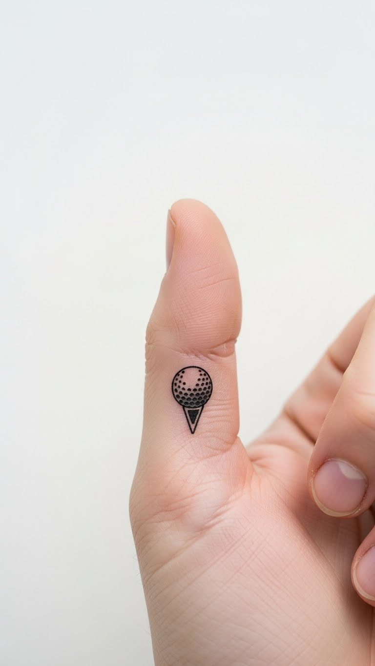 Golf Ball With Club Tattoo On Inner Bicep Depicting Golf Ball In Motion Next To Detailed Golf Club