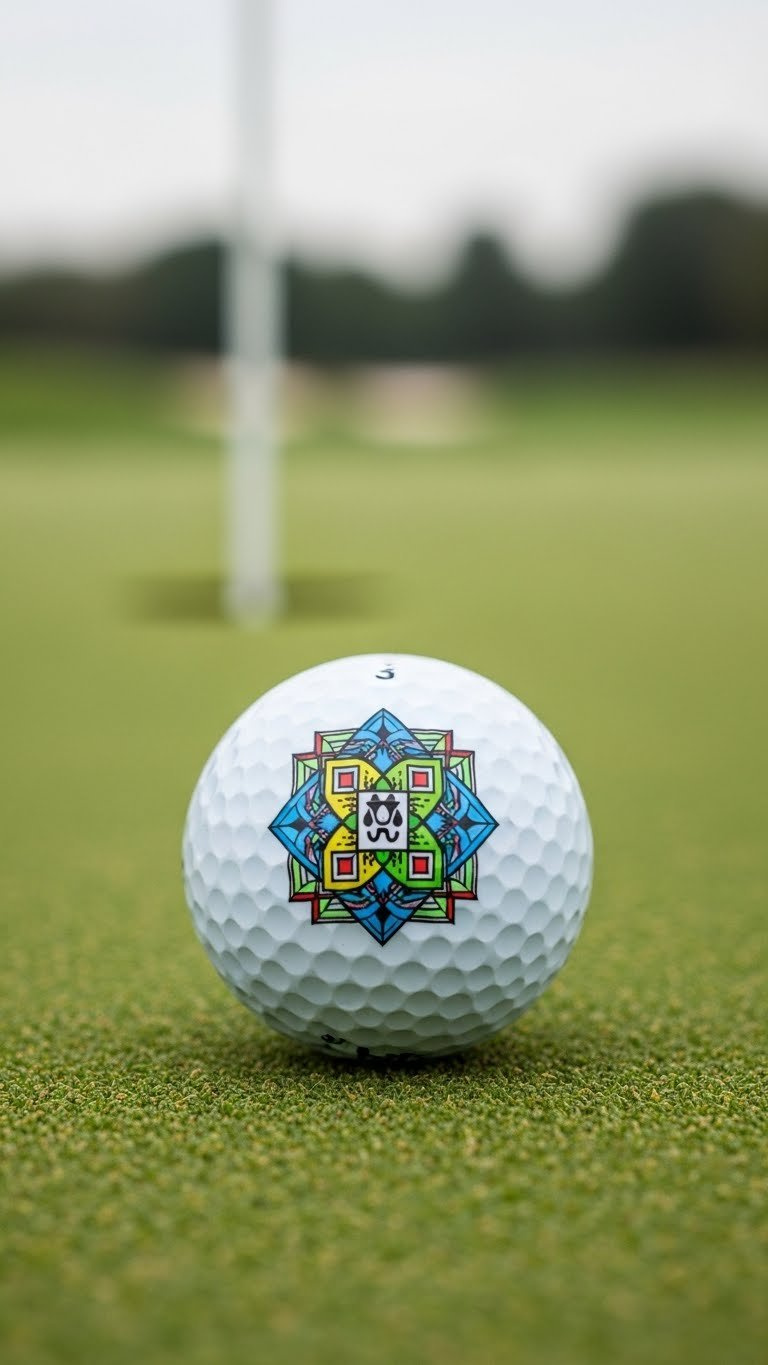 Golf Ball With Complex Personalized Sharpie Design Featuring Multi-Colored Pattern As Advanced Alignment Aid