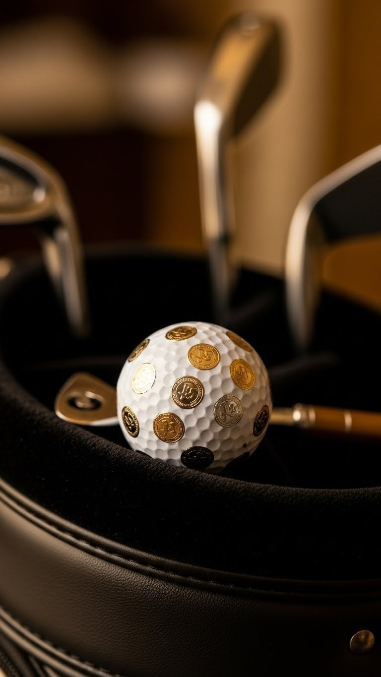 Ultimate Sharpie Money Golf Ball Designs: 7 Easy Ideas Golf Ball With Delicate Metallic Coin Pattern Design Resting On Dark Velvet Golf Bag Lining