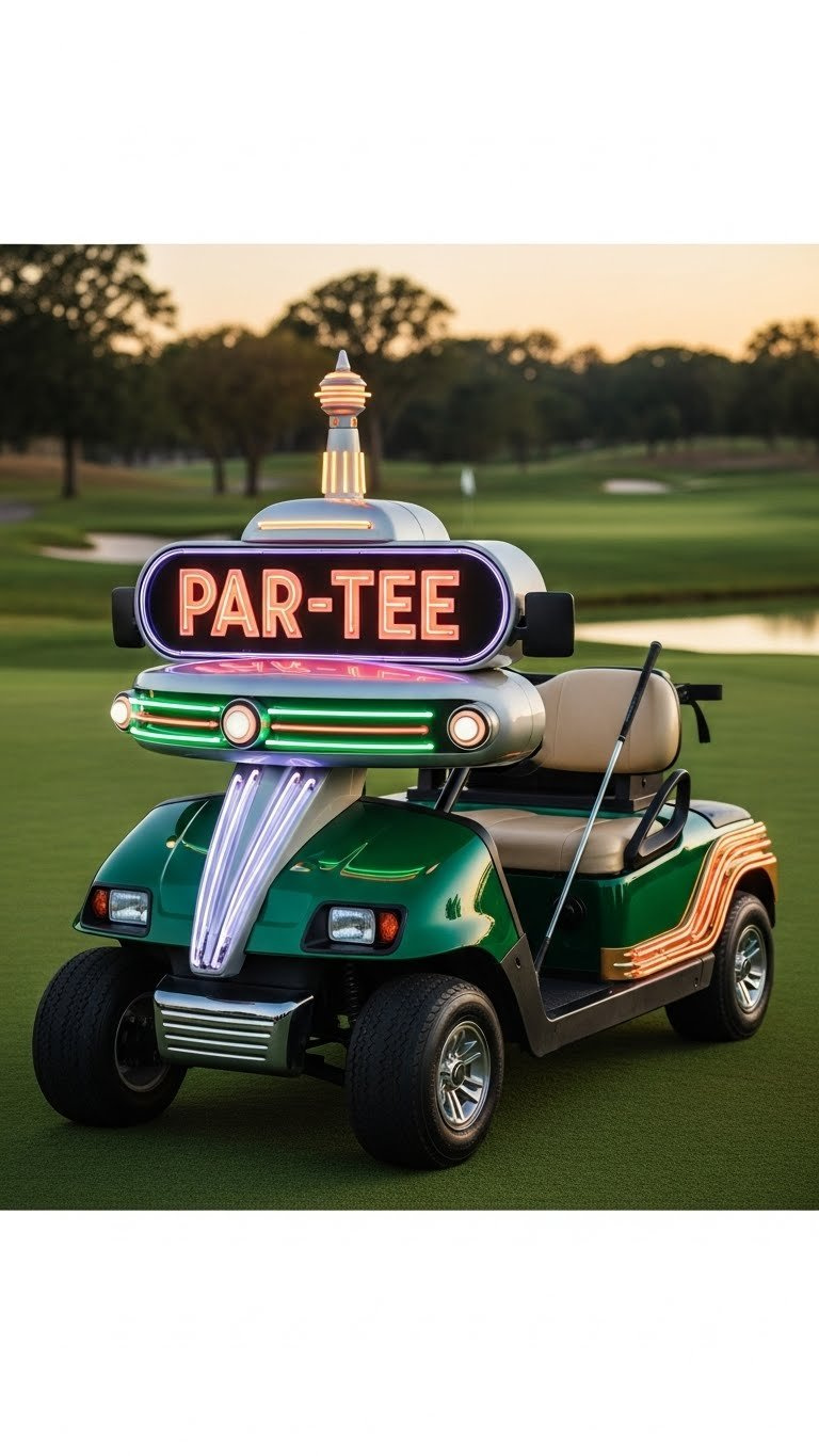 Golf Cart Facade Construction Comparison Showing Painted Poster Board Versus Textured Corrugated Plastic Materials In Workshop.