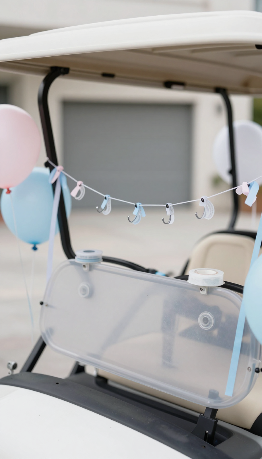 Golf Cart Transformed Into Fun Photo Booth With Playful Props, Colorful Backdrop, And Festive Atmosphere For Birthday Memories.
