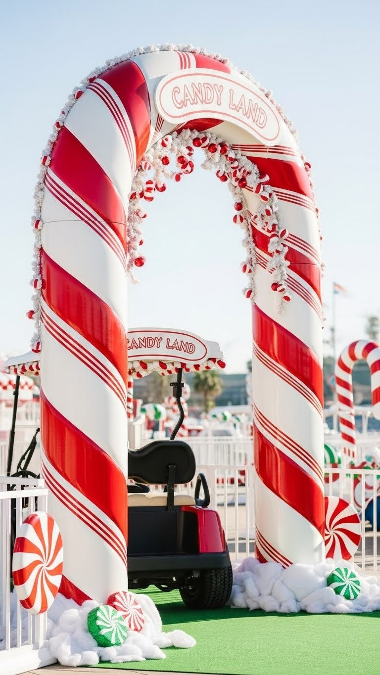 Candy Land Golf Cart: 11 Stunning Ideas To Win Any Parade Grand Candy Cane Archway Entrance With Red And White Stripes Creating Inviting Entrance To Golf Cart