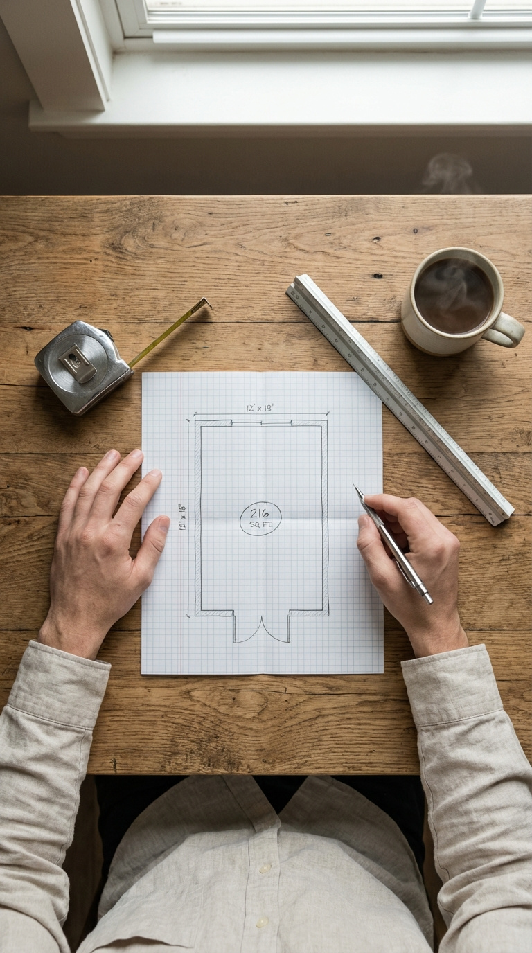 Golf Simulator Room Carpets Complete Buying Guide For Homes Hand-Drawn Floor Plan On Graph Paper With Golf Simulator Room Dimensions And Architectural Tools On Wooden Table