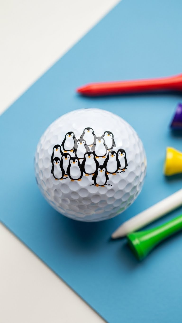 Mini Penguin Colony Sharpie Design Golf Ball With Scattered Tiny Penguins On Clean White Background