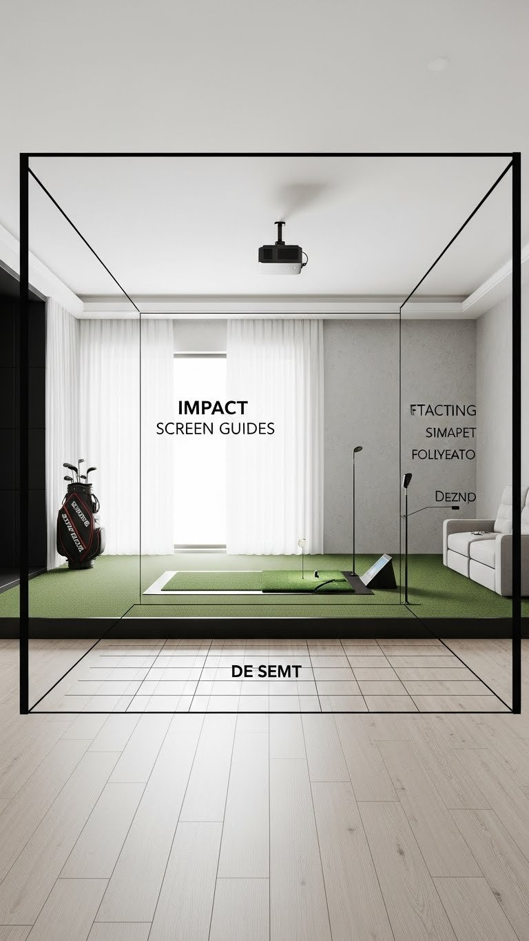 Modern Empty Room Layout Showing Golf Simulator Hitting Area And Home Theater Seating Zone With Clean Minimalist Design
