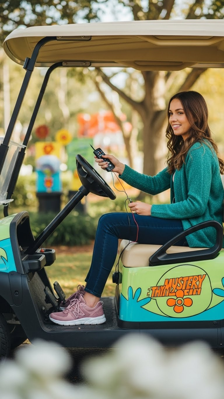 Mystery Machine Golf Cart With Hidden Weatherproof Speakers Integrated For Immersive Scooby-Doo Audio Experience