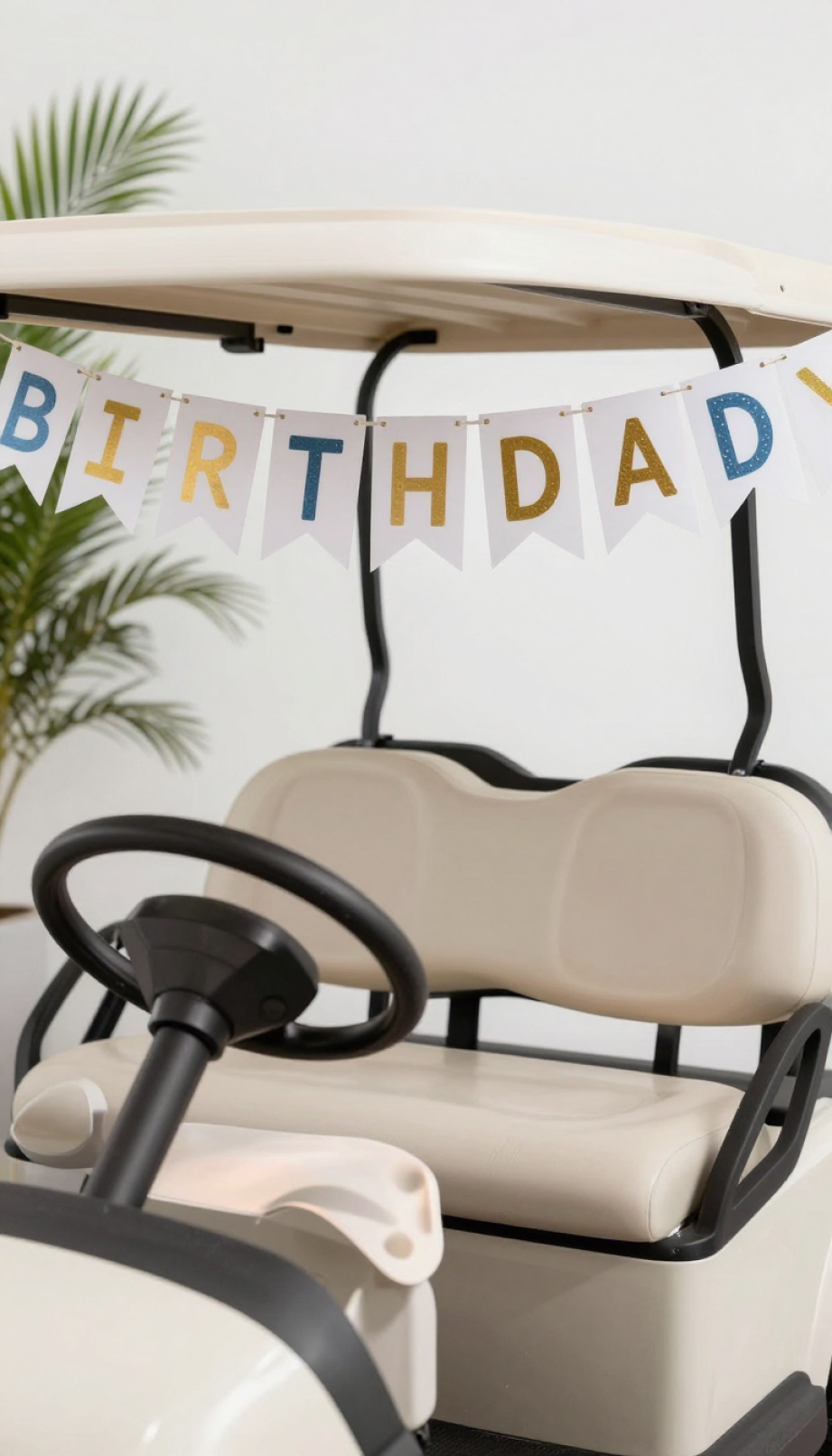 Nighttime Birthday Golf Cart Illuminated With Colorful Led Strip Lights Creating A Magical Glow Against Dark Evening Backdrop.