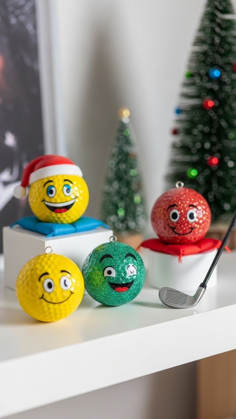 Novelty Golf Ball Gifts For Non-Golfers Featuring Whimsical Designs On White Display Shelf