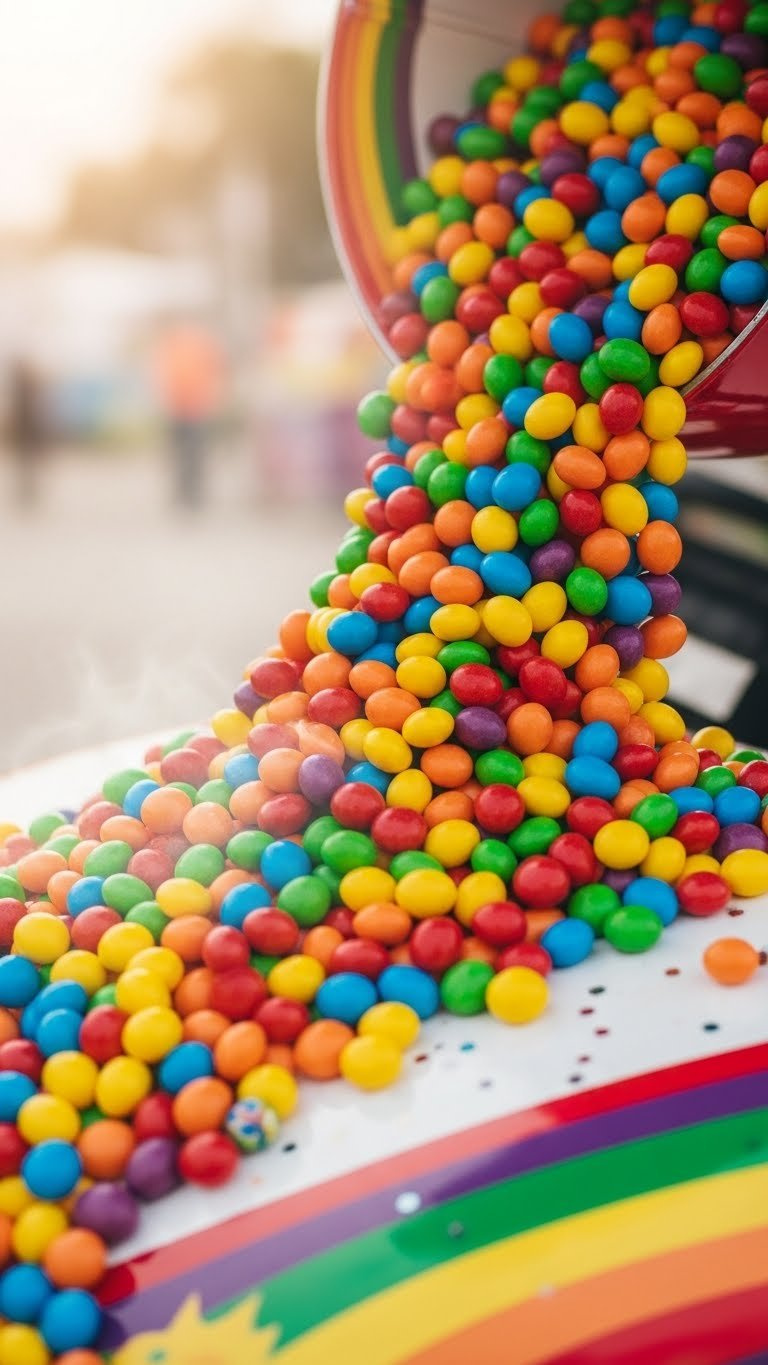 Candy Land Golf Cart: 11 Stunning Ideas To Win Any Parade Overflowing Colorful Jelly Beans And Gumballs Spilling From Golf Cart Container With Glossy Texture