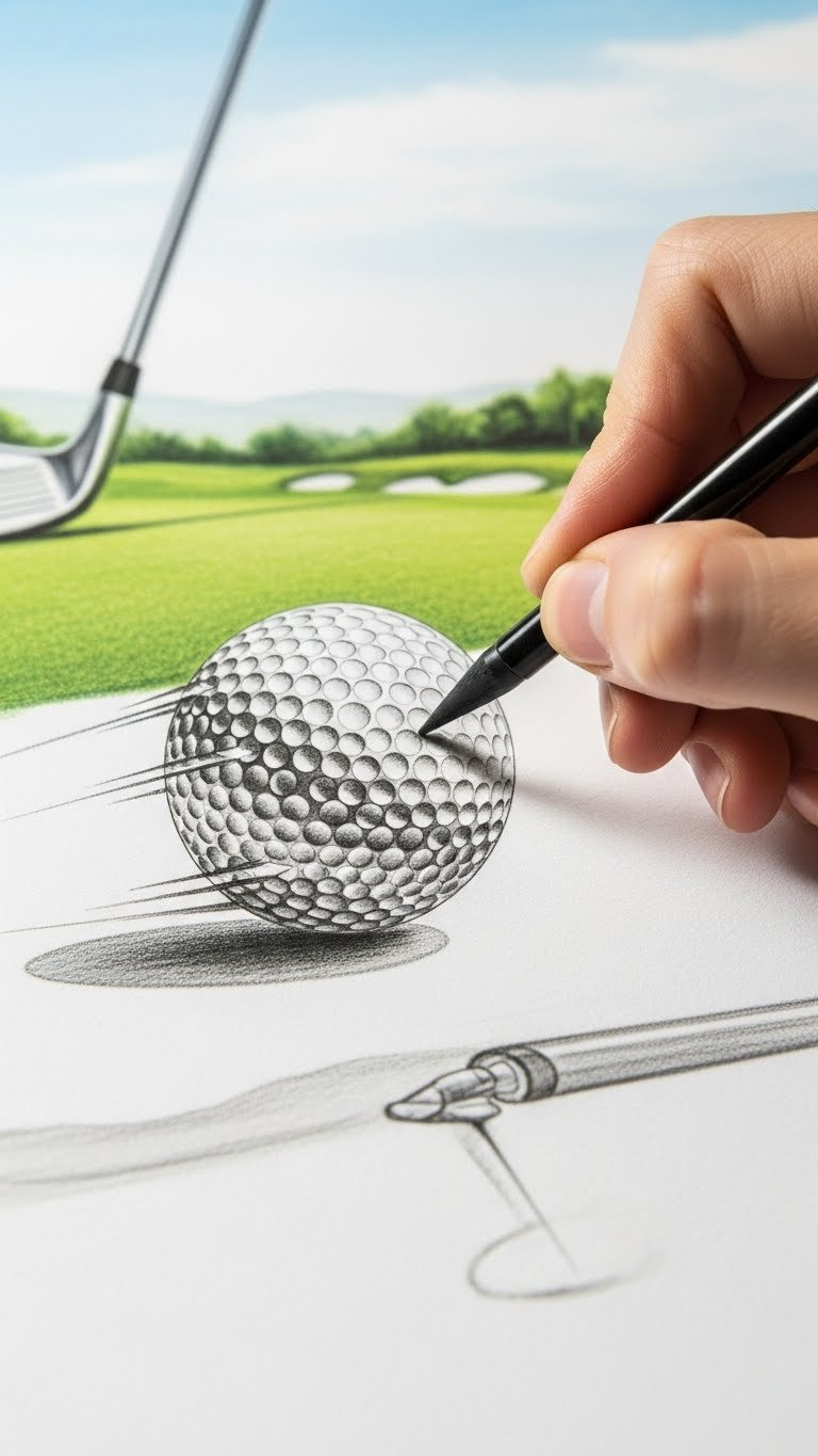 How To Draw A Golf Ball: 9 Creative Art &Amp; Marking Ideas Pencil Sketch Of Golf Ball In Dynamic Flight With Motion Lines And Trajectory Indicating Rapid Movement