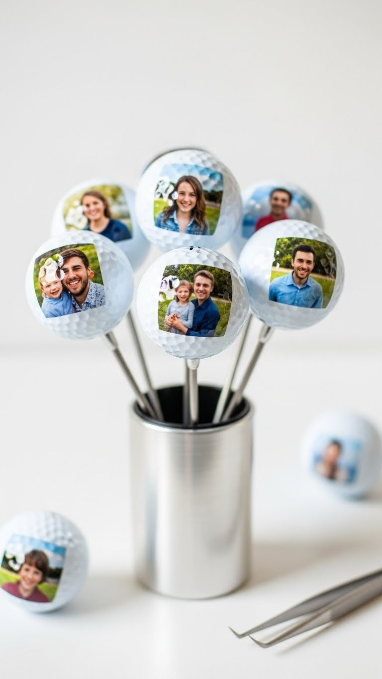 Golf Ball Flower Bouquet: 5 Easy Diy Gift Ideas For Him Personalized Golf Balls With Vibrant Photos On Silver Metal Stems In A Sleek Vase, A Meaningful Golf Gift.
