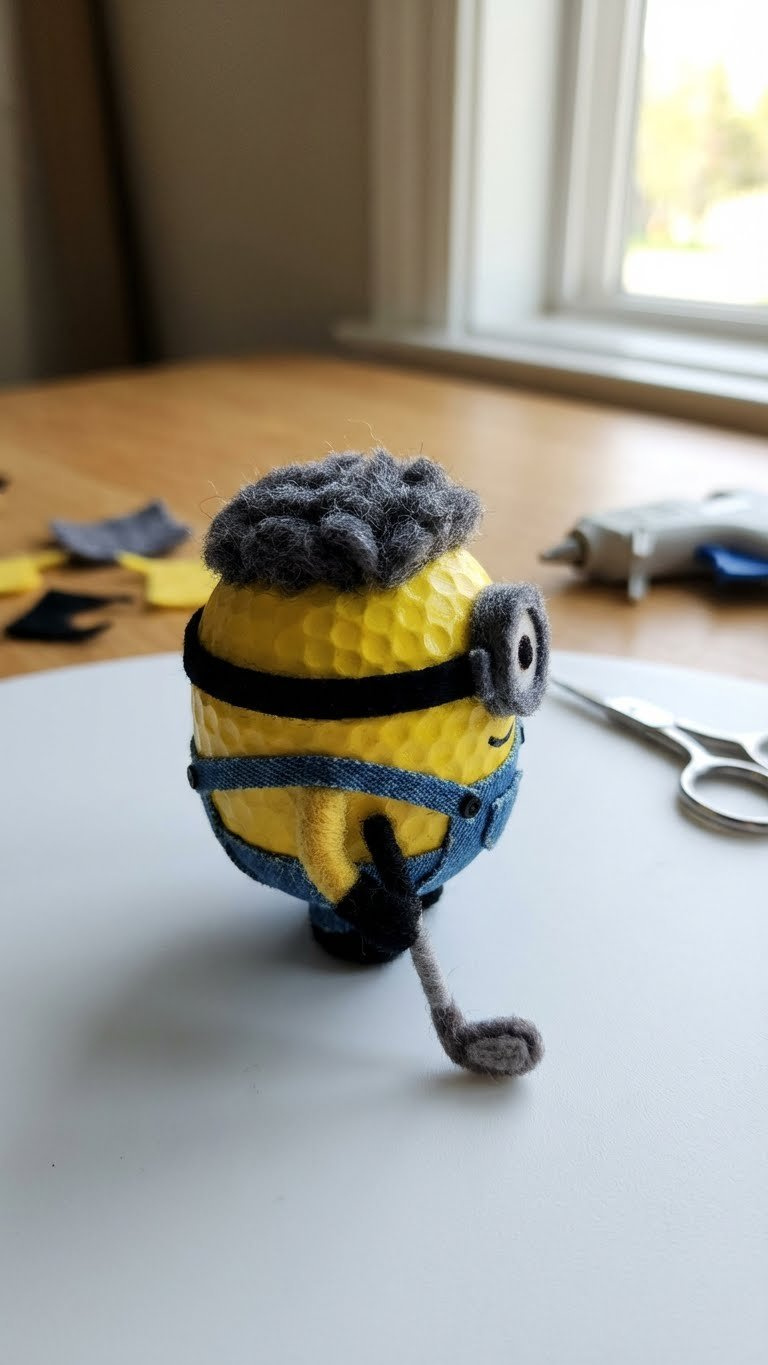 Minion Golf Ball Crafts: 11 Unique Diy Ideas &Amp; Designs Playful Minion Golf Ball Figure With Soft, Textured Felt Hair, Standing On A Smooth White Tabletop With Craft Supplies, Ideal For Diy Enthusiasts.