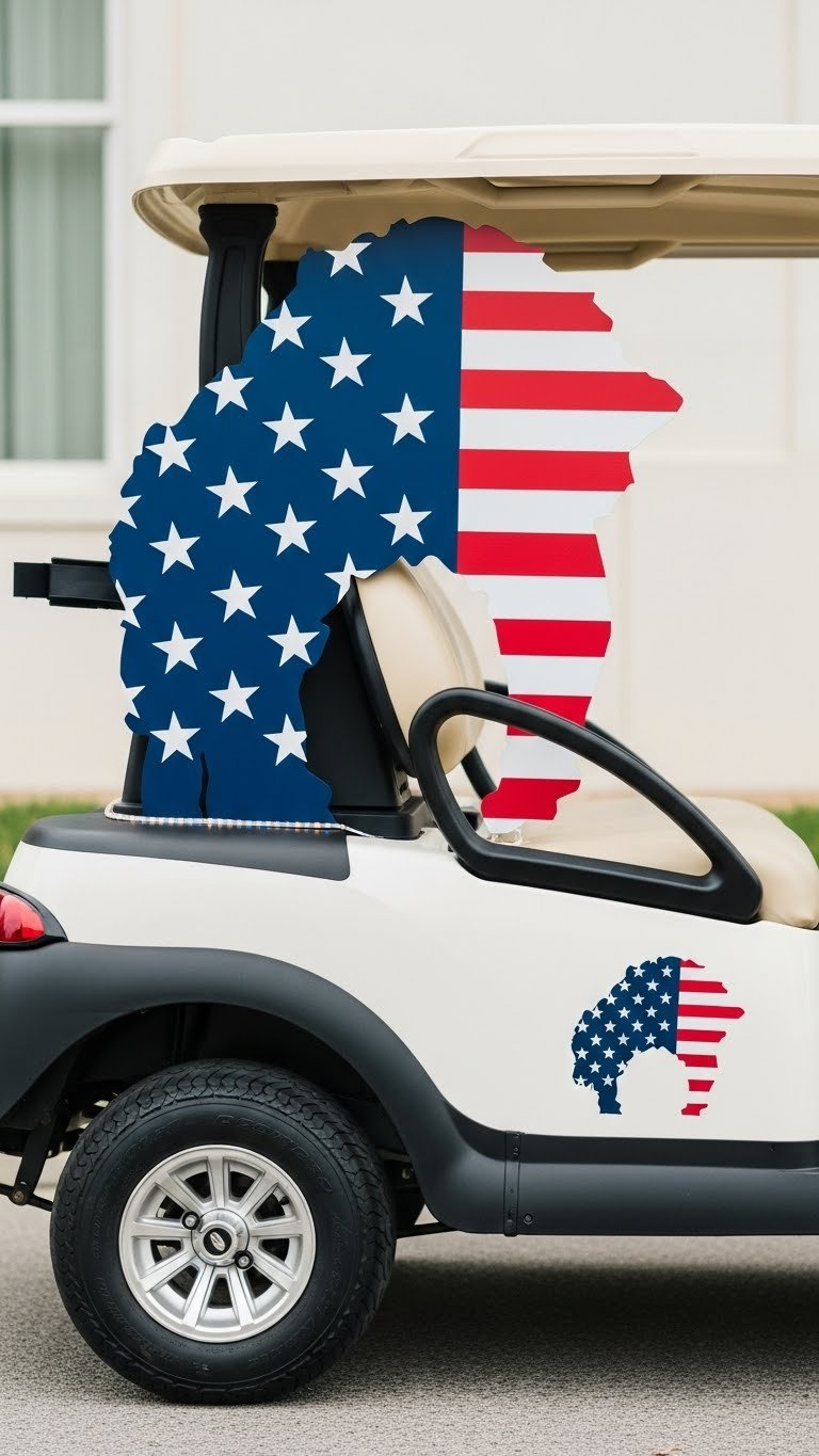 Profile View Of Golf Cart With Elegant Stars And Stripes Vinyl Decals For Sophisticated Patriotic Labor Day