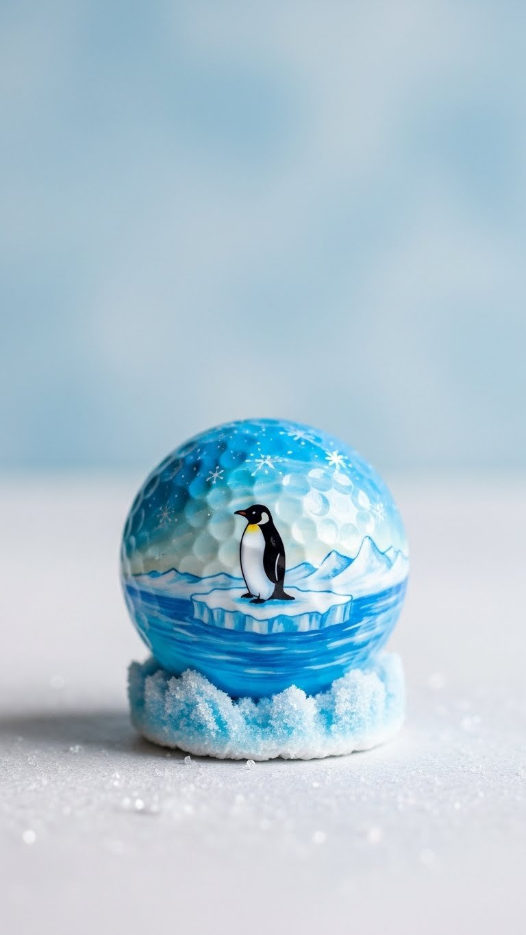 Serene Polar Ice Penguin Sharpie Design Golf Ball With Icy Blue Accents On Frosty Surface