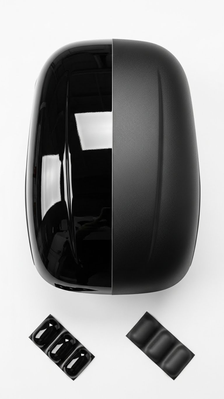 Side-By-Side Comparison Of Glossy Painted Golf Cart Panel Versus Textured Matte Vinyl Wrap