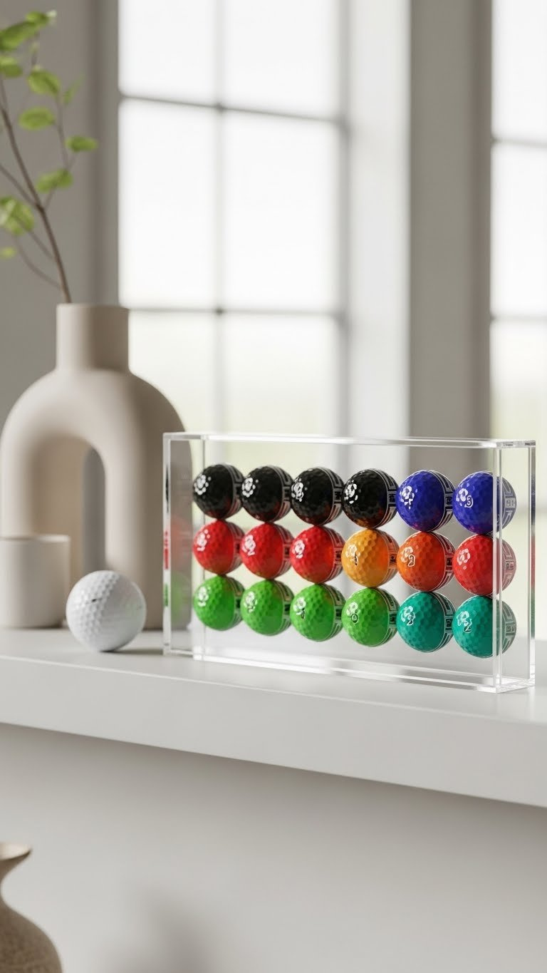 Golf Ball Marker Display: 7 Ultimate Ideas For Collectors Sleek Acrylic Cover Golf Ball Marker Display Case Showcasing Meticulously Arranged Collection With Crystal-Clear Protection And Minimalist Design.