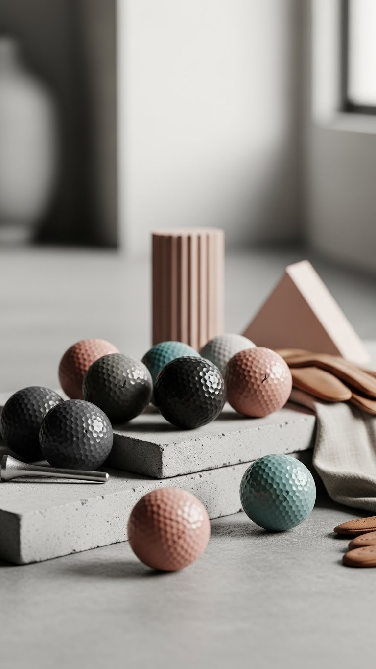 Sophisticated Matte Finish Golf Balls In Charcoal Gray, Black, And Teal Arranged On Concrete Surface