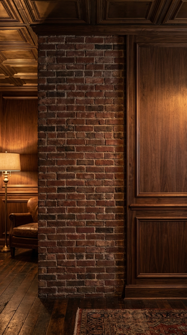 Speak Easy Golf Simulator Room Design Guide For Luxury Homes Speakeasy Golf Room Interior Wall Featuring Exposed Brick And Dark Wood Paneling With Moody Lighting