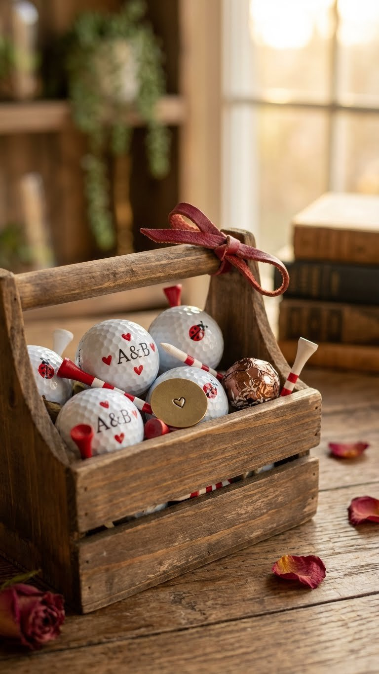 Golf Ball Crafts Valentines: 7 Sweet Diy Gift Ideas Thoughtful 'Golfer'S Caddy Of Love' Gift Featuring Custom Golf Balls, Tees, And A Ball Marker In A Miniature Bag.