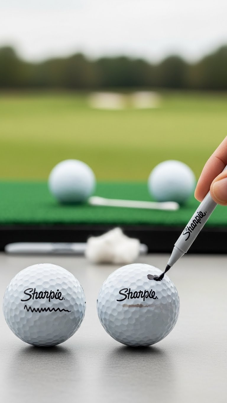 Three Golf Balls Illustrating Common Sharpie Marking Problems Including Smudged Lines And Ink Bleed Issues