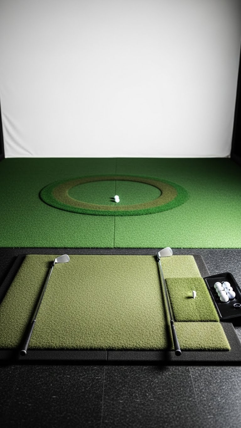 Top-Down View Of Ambidextrous Golf Simulator Mat With Right And Left-Handed Hitting Zones