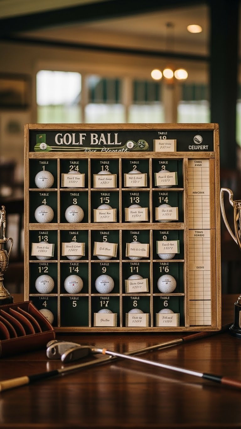 Golf Ball Seating Chart Wedding: 9 Genius Diy Ideas For Couples Vintage Wooden Scoreboard Golf Ball Seating Chart With Personalized Guest Cards In Rustic Clubhouse Setting