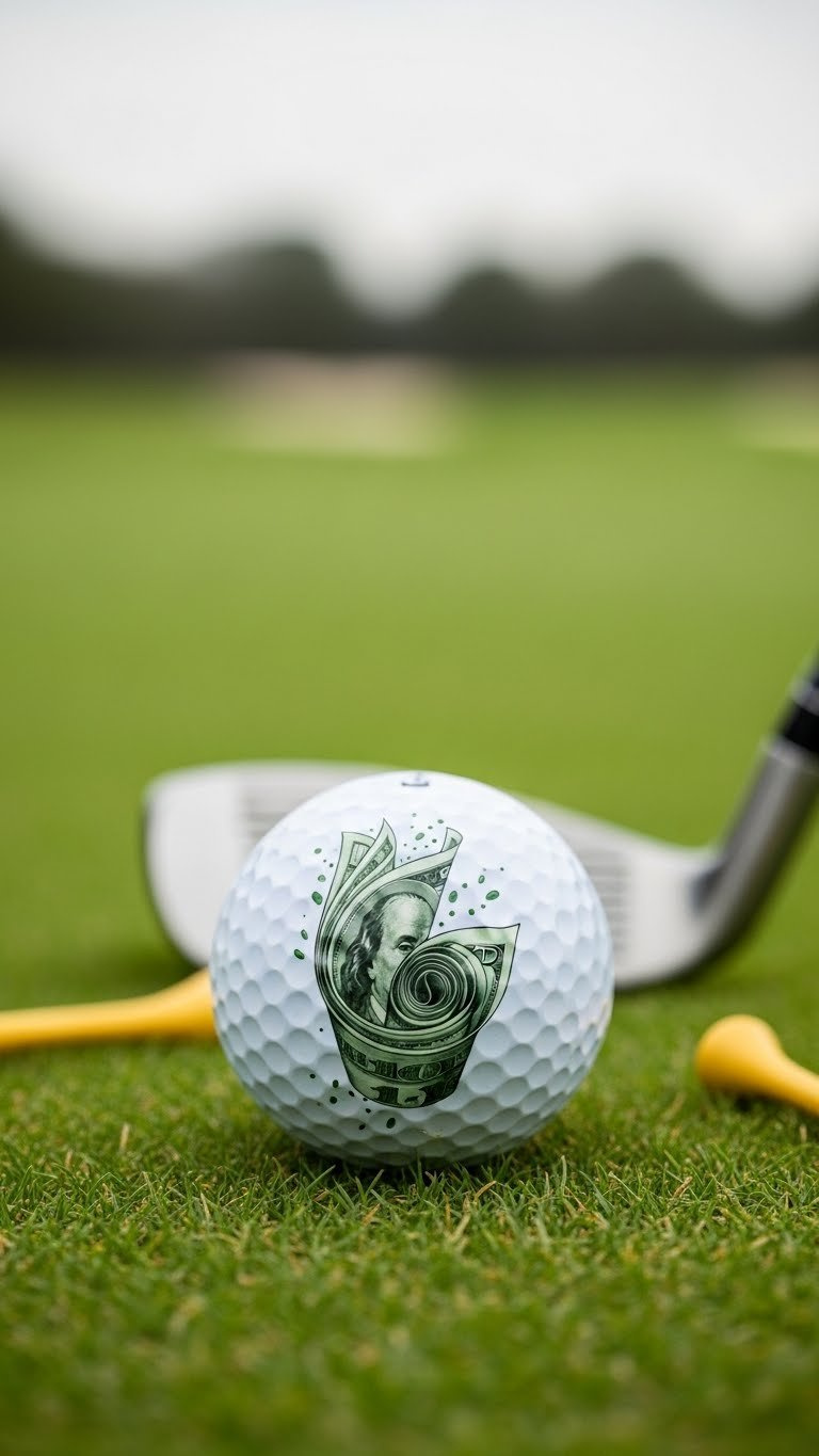 Ultimate Sharpie Money Golf Ball Designs: 7 Easy Ideas White Golf Ball With Spiraling Dollar Bill Roll Design On Manicured Putting Green Grass