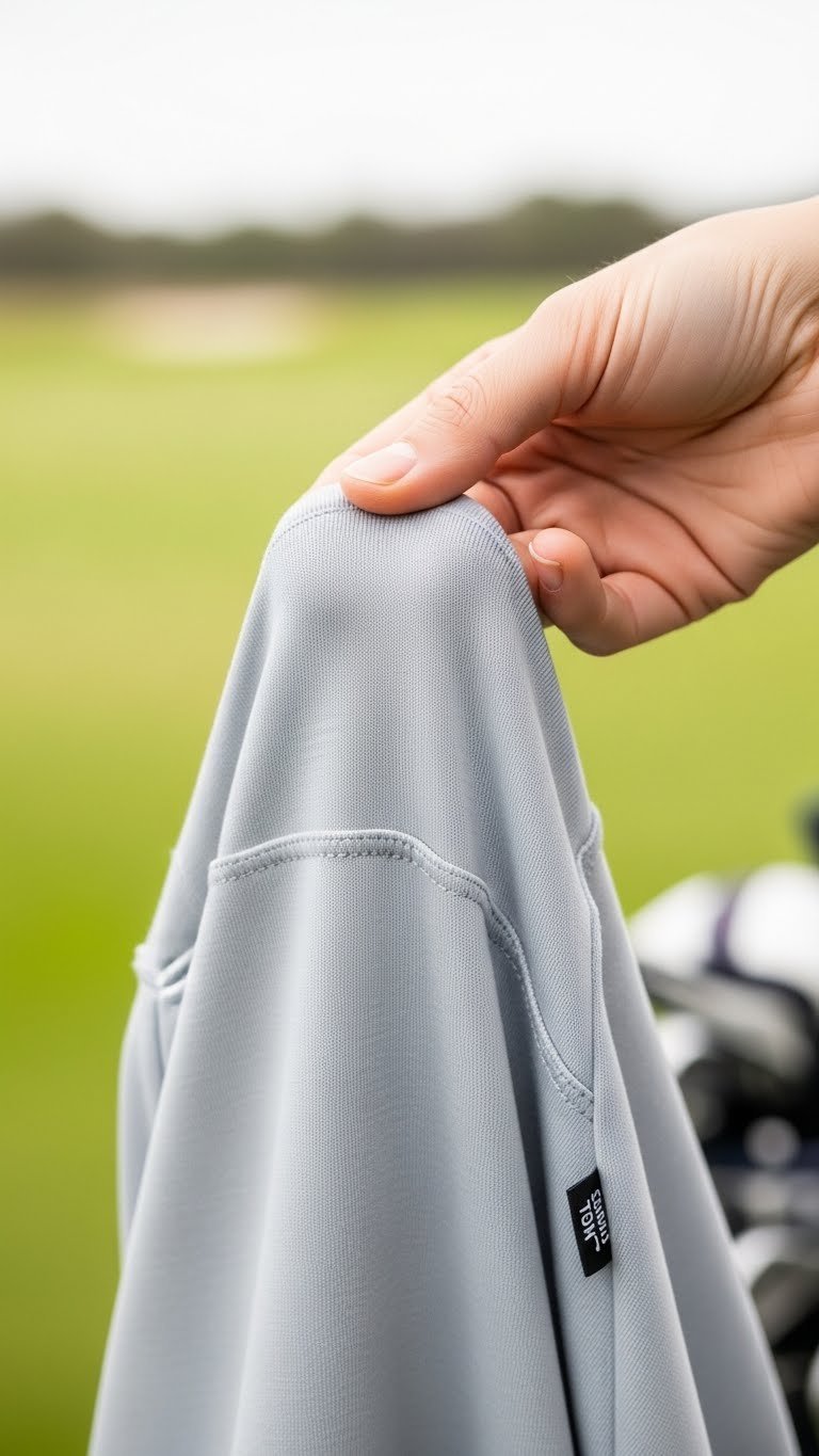 Close-Up Macro Shot Of Women'S Performance Golf Joggers Fabric Texture Showing 4-Way Stretch And Moisture-Wicking Material