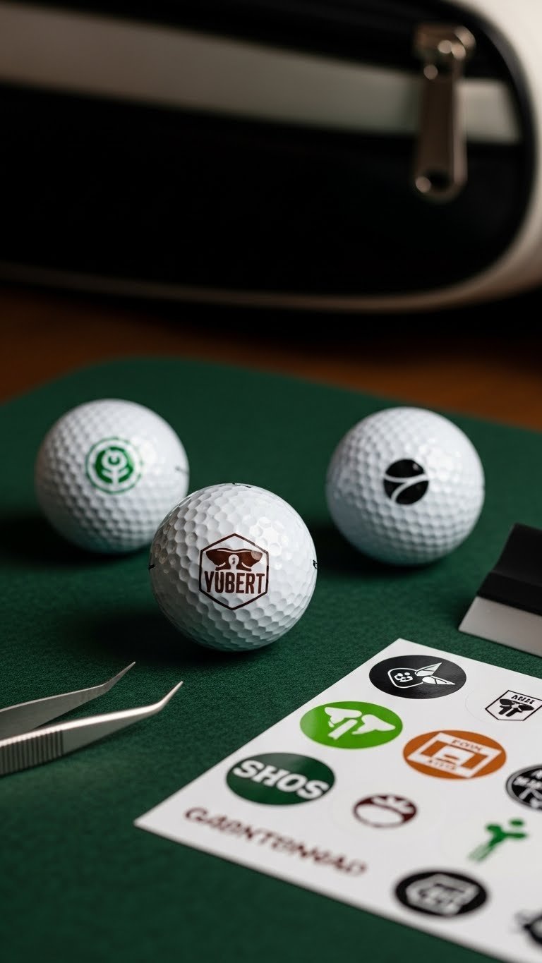 Custom Vinyl Decal Golf Balls With Smooth Professional Application On Green Felt With Squeegee Tool And Decal Sheet