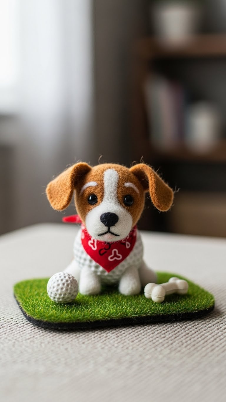Cute Golf Ball Dog Craft With Floppy Felt Ears Sitting On Artificial Turf As Father'S Day Gift Idea
