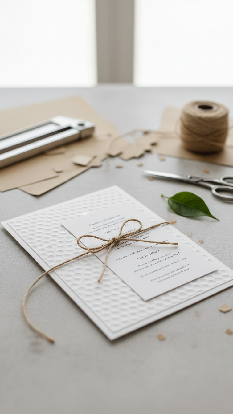 Diy Handmade Golf Invitation With Embossed Golf Ball Texture On Thick White Cardstock With Natural Jute Twine