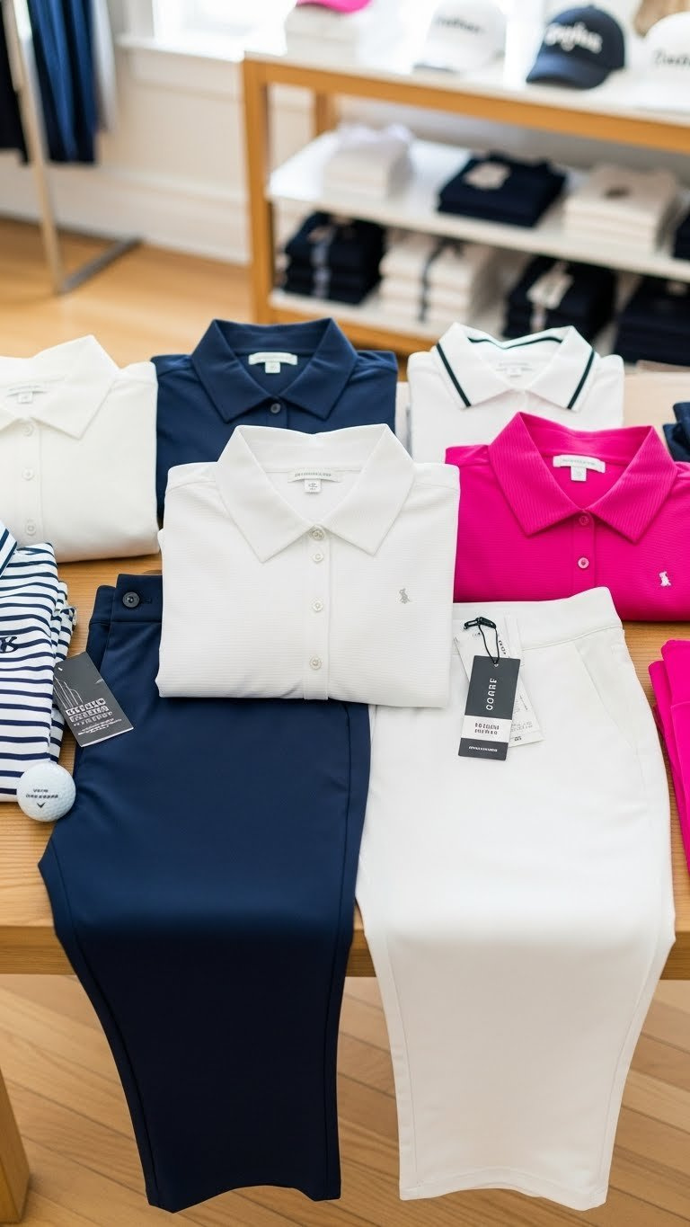 Flat Lay Display Of Plus-Size Golf Attire From Inclusive Brands Showing Diverse Colors And Textures