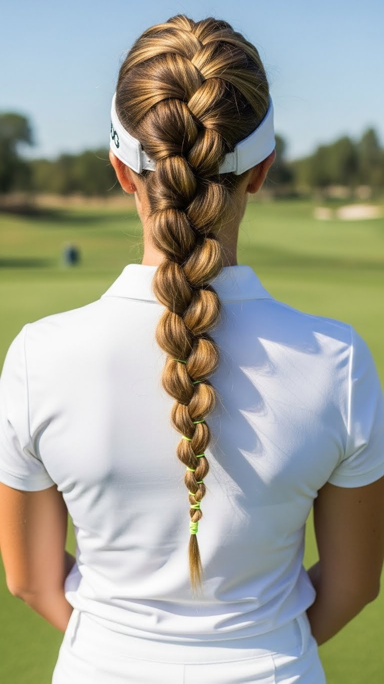 Golf Hairstyles Women: 9 Easy Pro-Approved Looks Fun Bubble Braid Hairstyle For Female Golfers With Colorful Elastic Bands On Fairway