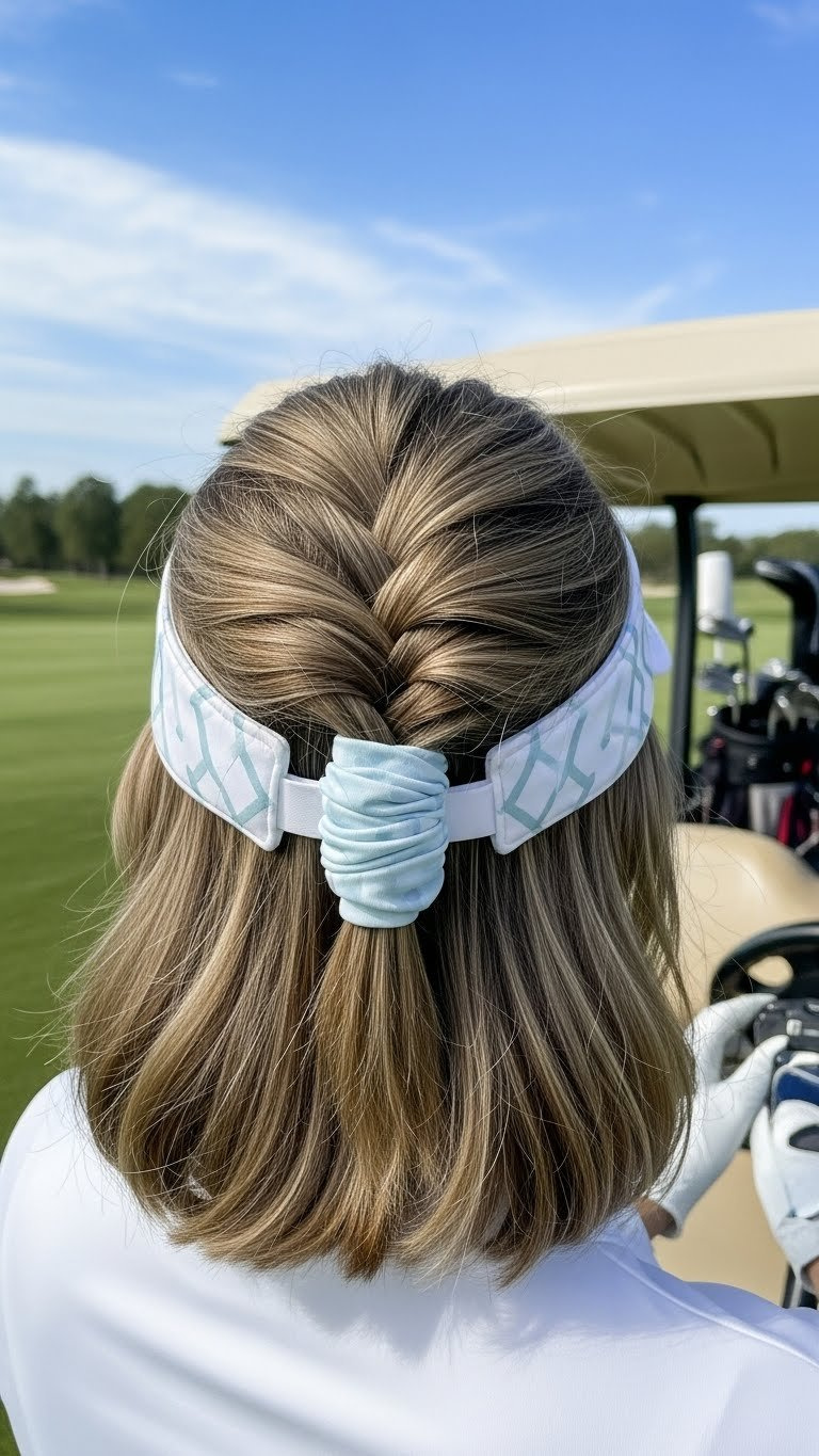 Headband Tuck Hairstyle Creating Faux Bob For Golf With Visor And Glove Accessories