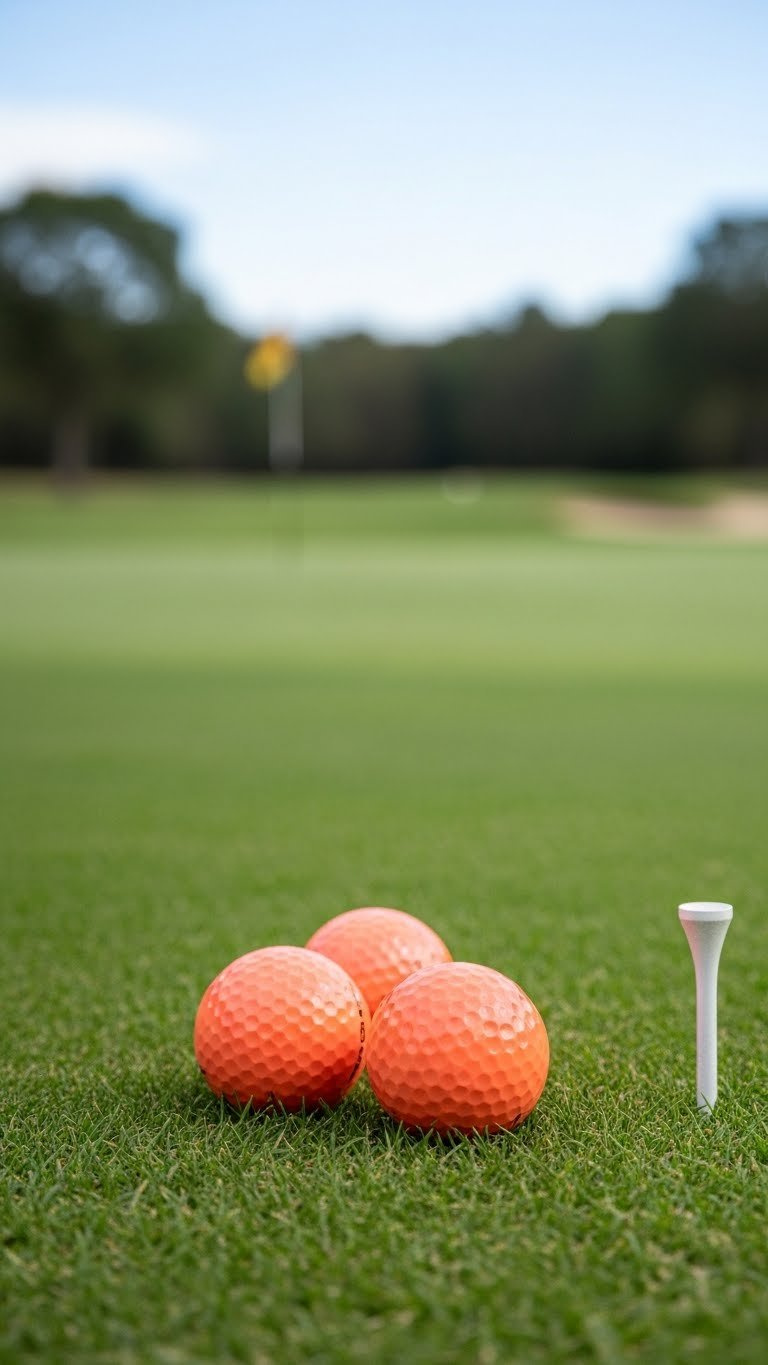 Matte Peach Golf Balls Nestled In Golf Course Rough Demonstrating High Visibility Against Green Grass