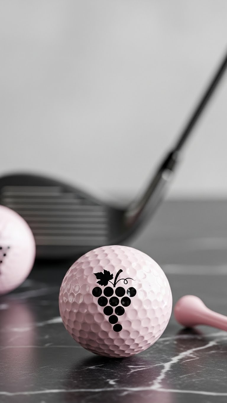 Minimalist Black Grape Silhouette Design Golf Ball On Sleek Black Marble Surface