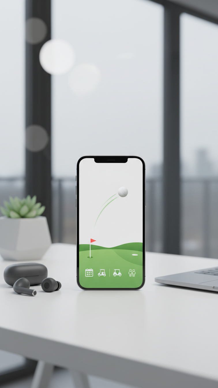 Modern Smartphone Displaying Animated Digital Golf Invitation With Flying Golf Ball Landing Near Flagstick