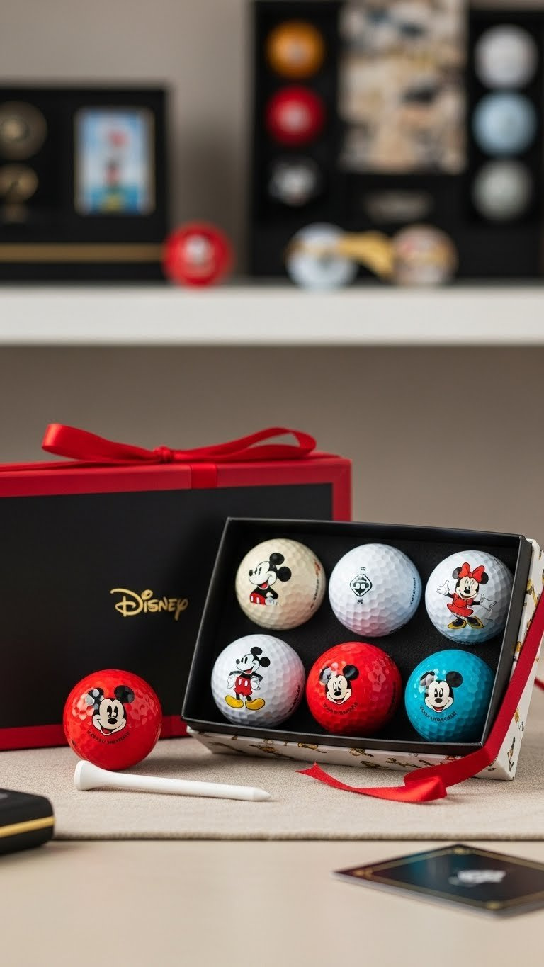 Official Disney Golf Balls Featuring Mickey And Minnie Mouse Arranged In Premium Gift Box With Soft Natural Lighting