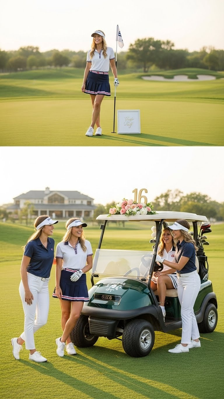 Professional Photographer Capturing Sweet 16 Celebrant And Friends On Golf Course