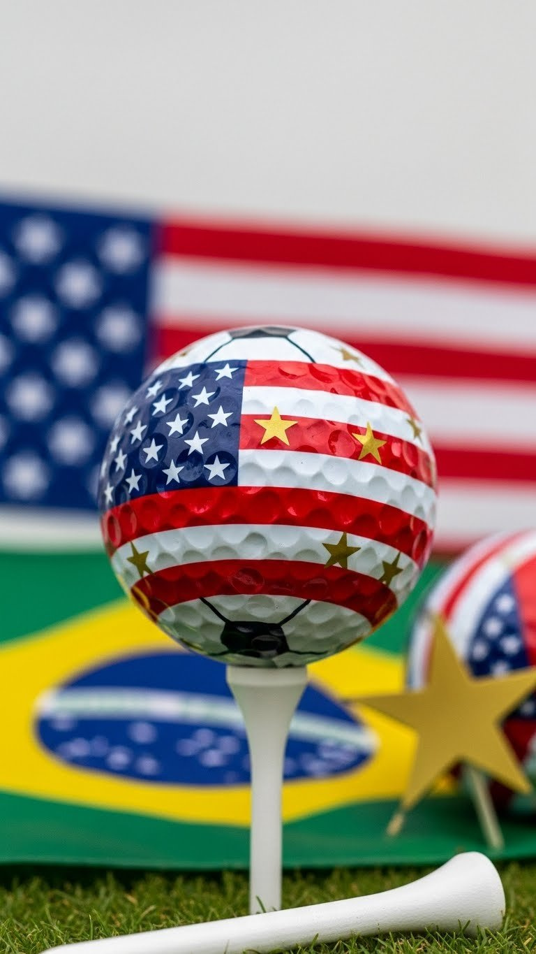 Red And White Striped Soccer Jersey Golf Ball With Gold Stars On White Tee