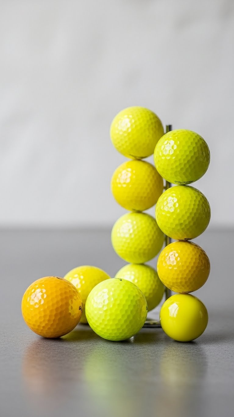 Side-By-Side Comparison Of Different Yellow Golf Ball Shades And Finishes On Grey Concrete Surface